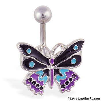 Fancy colorful butterfly belly ring