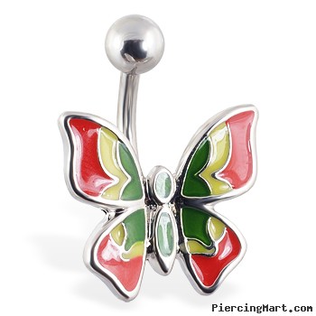 Multi-colored butterfly belly ring