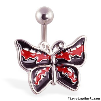 Red and black butterfly belly ring