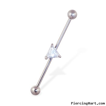 Industrial straight barbell with jeweled triangle, 14 ga