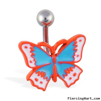 Orange and blue acrylic butterfly navel ring