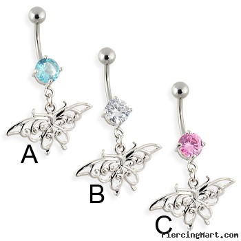 Belly ring with dangling vintage butterfly