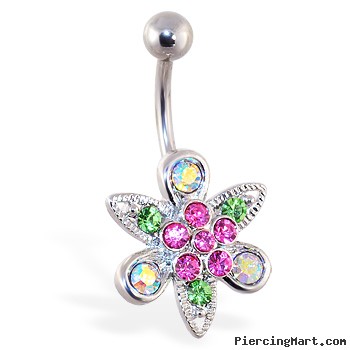 Multi-color flower and leaf belly ring