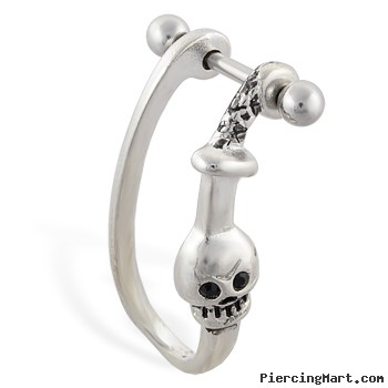 Straight helix barbell with dangling black eyed skull and sword cuff , 16 ga