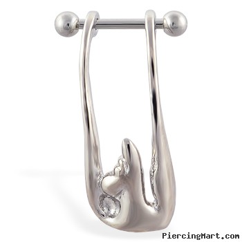 Straight helix barbell with dangling cuff , 16 ga