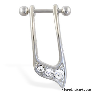 Straight helix barbell with dangling clear jeweled cuff , 16 ga