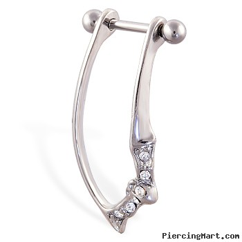 Straight helix barbell with dangling jeweled bat cuff , 16 ga