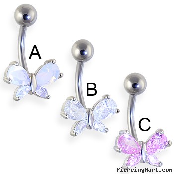 Jeweled belly ring with small butterfly