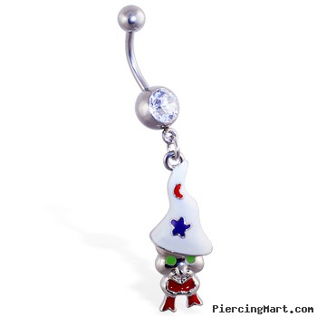 Navel ring with dangling magical gnome