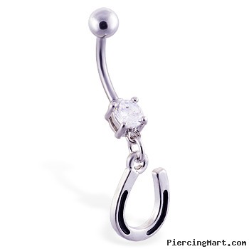 Navel ring with dangling horseshoe