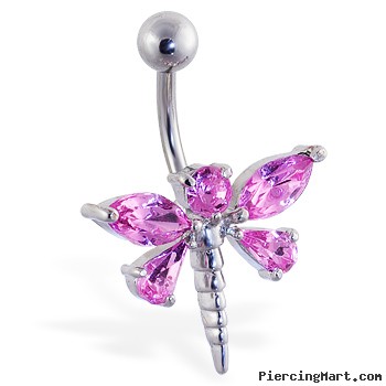 Pink jeweled dragonfly belly ring