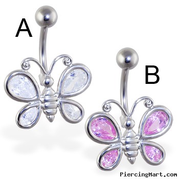 Large jeweled butterfly belly ring