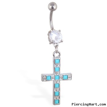 Jeweled belly ring with dangling big cross