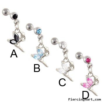 Straight barbell with dangling jeweled fairy