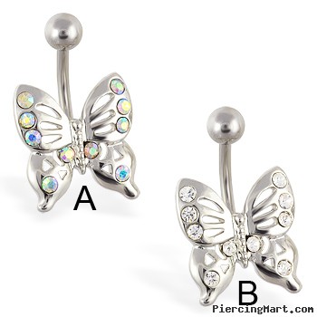 Jeweled butterfly belly ring