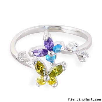 .925 sterling silver multi-colored jeweled butterfly toe ring