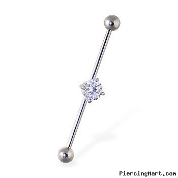 Industrial straight barbell with gem, 14 ga