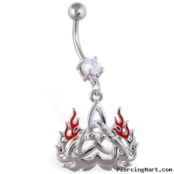 Navel ring with dangling flaming celtic triangle