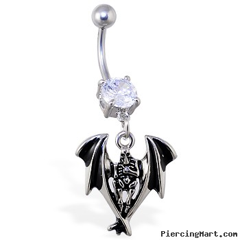 Navel ring with dangling grim reaper