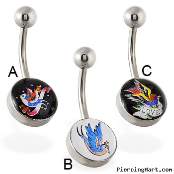 Bird logo belly ring