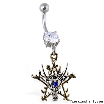 Navel ring with dangling dragon head with gold colored star