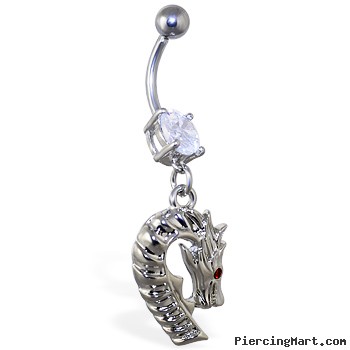 Navel ring with dangling dragon head