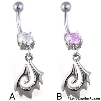 Navel ring with dangling tribal design