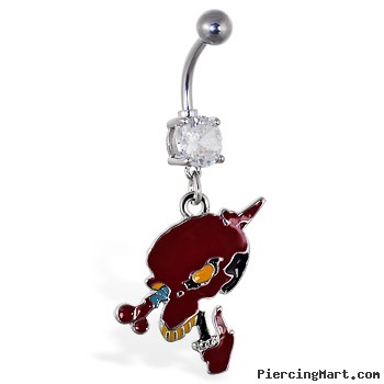 Navel Ring with Dangling Red Skull