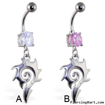 Navel ring with dangling spiky tribal design