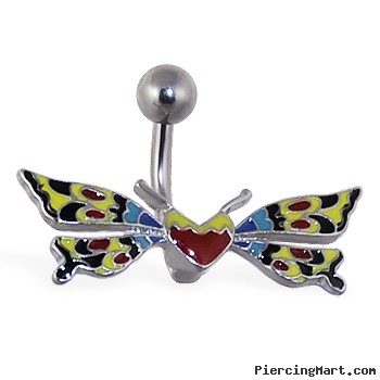 Colorful butterfly with heart belly ring