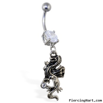 Navel ring with dangling dragon with gem