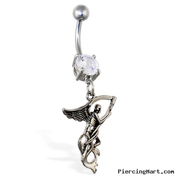 Navel ring with dangling grim reaper