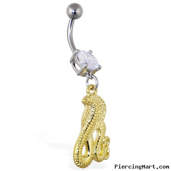 Navel ring with dangling gold color cobra