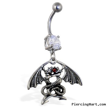 Navel ring with dangling entwined dragons