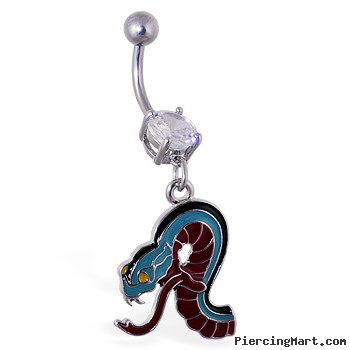 Navel ring with dangling colorful serpent