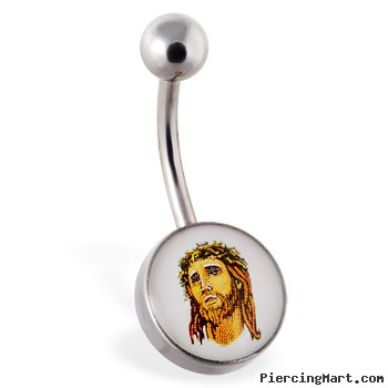 Jesus logo belly ring