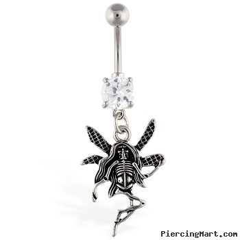 Navel ring with dangling fairy skeleton