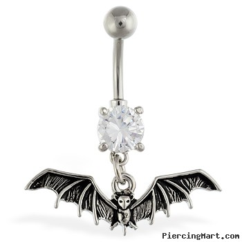 Navel ring with dangling bat