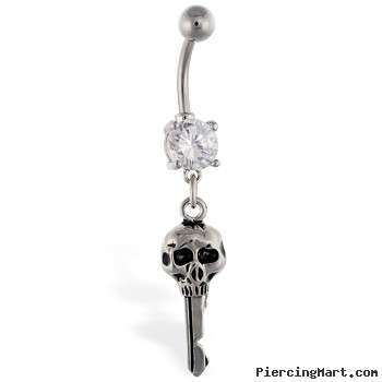 Navel ring with dangling skull key