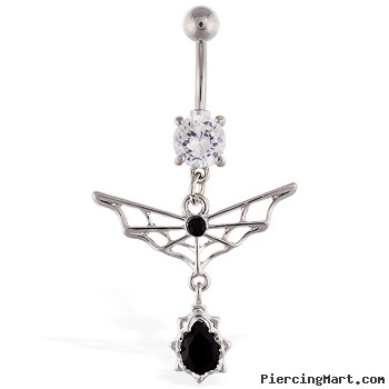 Navel ring with dangling web and black stone