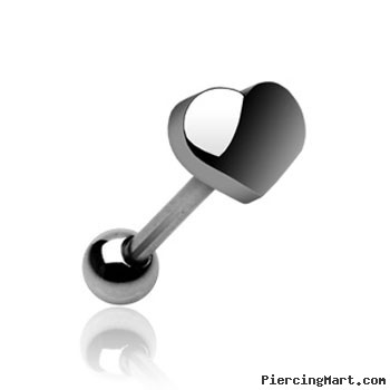Stainless steel heart tongue ring, 14 ga