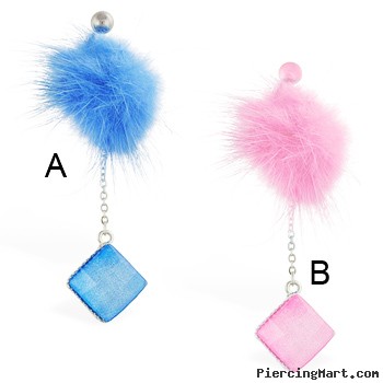 Fuzzy belly ring with dangling sparkling square