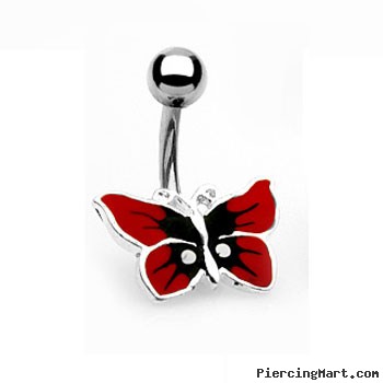 Red butterfly belly ring