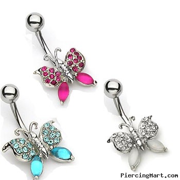 Frosted gem butterfly navel ring