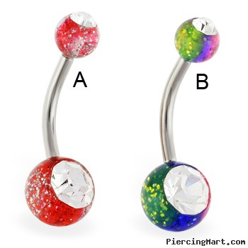 Multi-color glitter navel ring