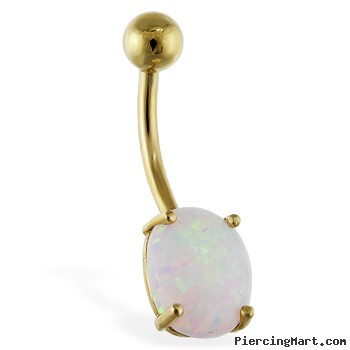 14K Gold Belly Ring With Opal Stone