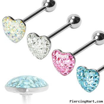 Multi-gemmed epoxy dome heart tongue ring, 14 ga