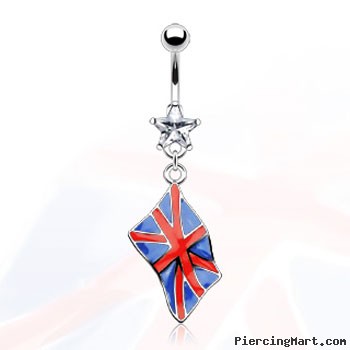 Belly ring with dangling United Kingdom flag