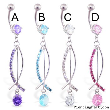 Belly ring with long jeweled dangles