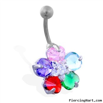 Flower belly ring with 5 multi-color petals